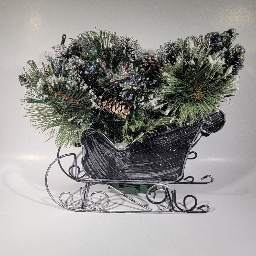National Tree Company 10" Glittery Bristle Pine Sleigh with White Tipped Cones